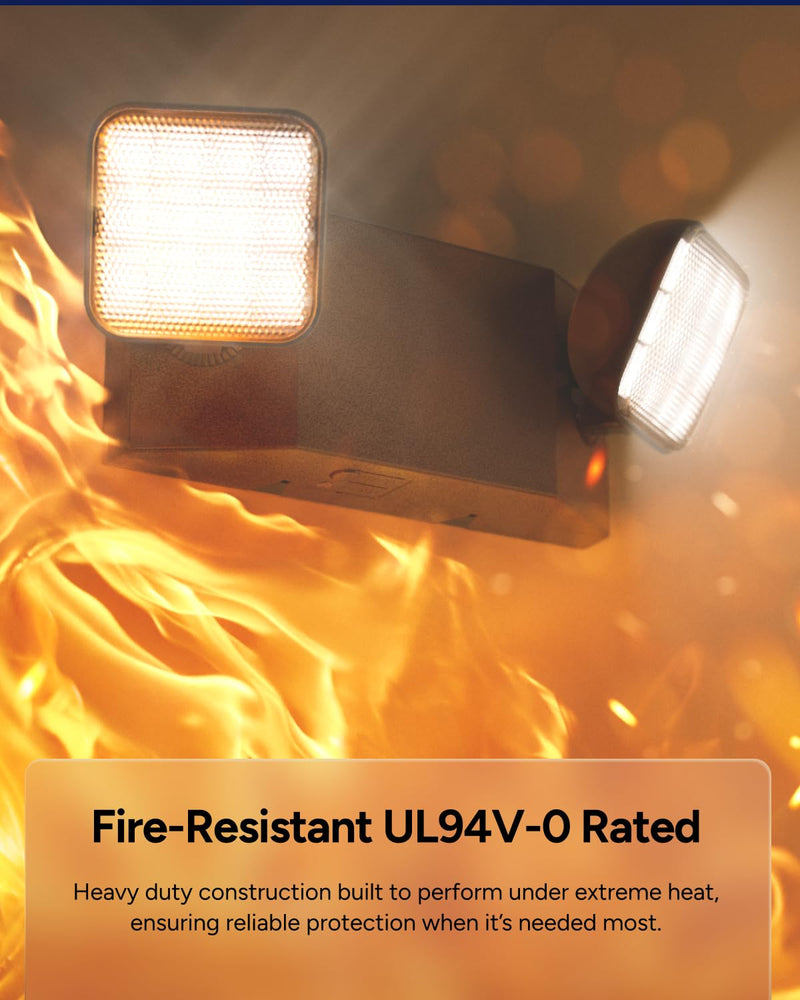 Sunco Emergency Light LED Fixture with Lights Battery Backup [Luces De Emergencia], Fire Resistant (UL 94V-0), 120-277V, Wall Mount, Hard Wired, Black UL 1 Pack