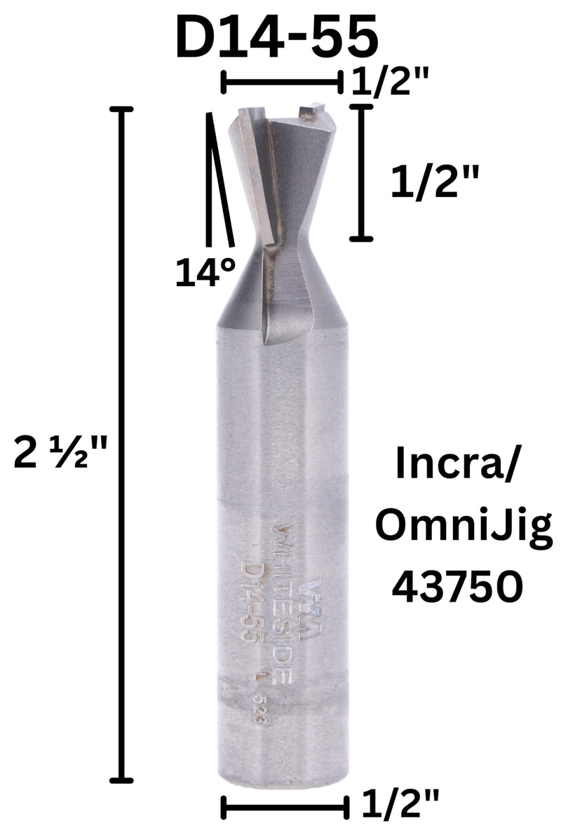 Whiteside Router Bits D14-55 Dovetail Bit with 1/2-Inch Large Diameter and 1/2-Inch Cutting Length