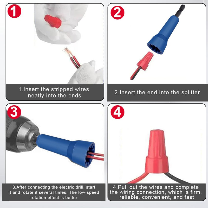 [Australia - AusPower] - 4 Pcs Wire Twister Tool for Drill, Wire Nut Twister Wire Stripper Tool Connector Driver with 1/4" Chuck Cable Quick Stripping Electricians Tools 4 