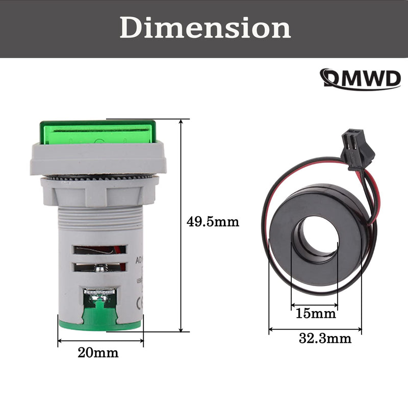 [Australia - AusPower] - LED Display Voltmeter, AC Voltage Amp Meter, 22mm Square Dual Display Panel Voltmeter Ammeter AC 0-100A 60-500V Meter Indicator, Voltage Tester Current Detector (Green) Green Dual-tester 