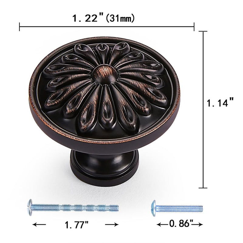 10Pcs Flower Cabinet Knobs 1-1/4 Inch ORB Knobs Hardware for Kitchen Drawer | 31mm Funky Oil Rubbed Bronze Cabinet Knobs for Kitchen Bathroom,TV Cabinets Decorative Knobs and Drawers Cabinet Hardware Oil Rubbed Bronze Knobs 10