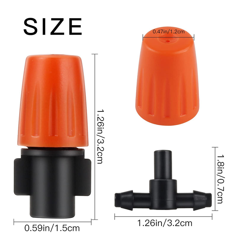 [Australia - AusPower] - MSDADA 50pcs Micro Spray Adjustable Flow Irrigation Drippers, 1/4 InchGarden Adjustable Sprinkler drip Irrigation Mister Heads with 3 Tee Irrigation Misting Drip Kit Orange 