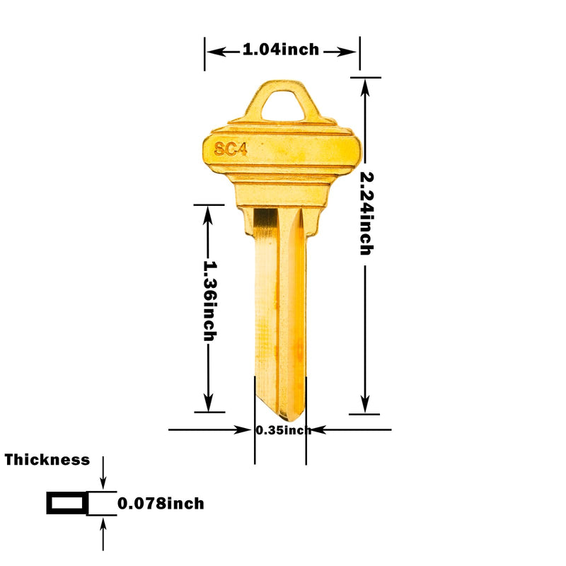 Brass Finish Uncut Key Blanks, SC4 (6SH1) Blank Keys, SC4 Key Blanks 6 Pin (100-Pack) SC4 100PCS