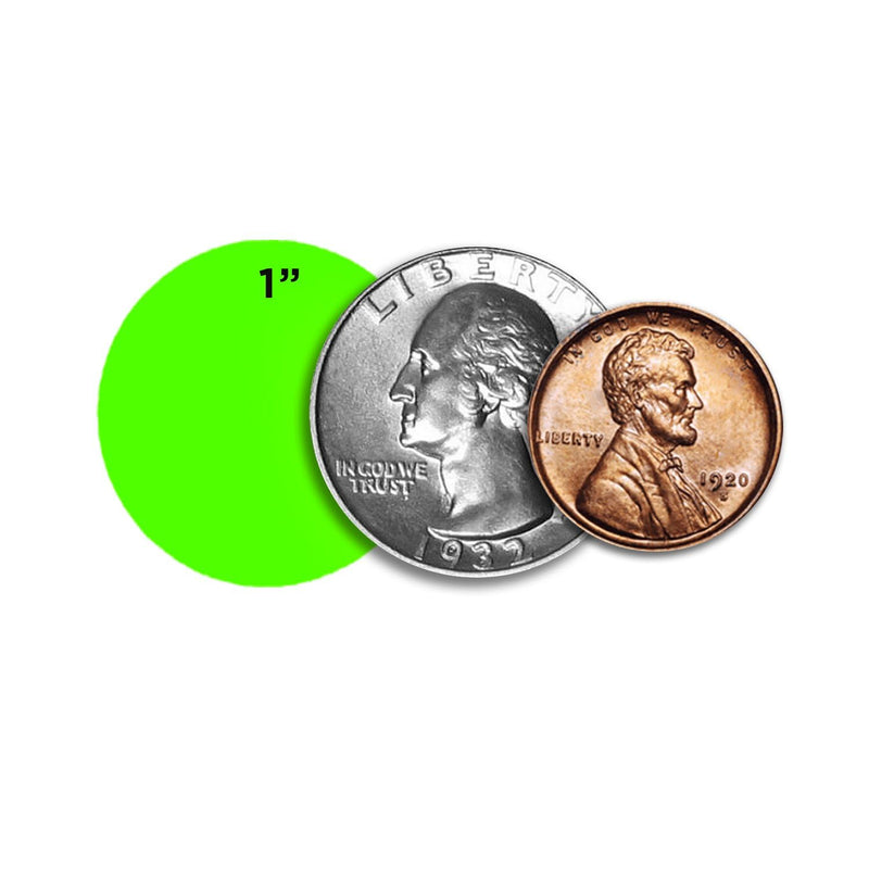 ChromaLabel 1 Inch Permanent Round Target Pasters for Shooting and Marksmanship, 1000 Labels per Dispenser Box, Fluorescent Green