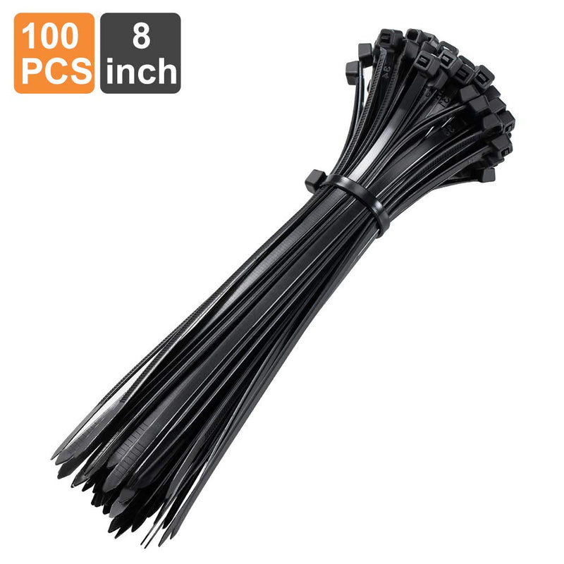 [Australia - AusPower] - Zip Ties 8 inch Black Zip Ties with 50 Pounds Tensile Strength,Cable Ties,100 Pack, by Tantti Supply 8" (100 Pack) 