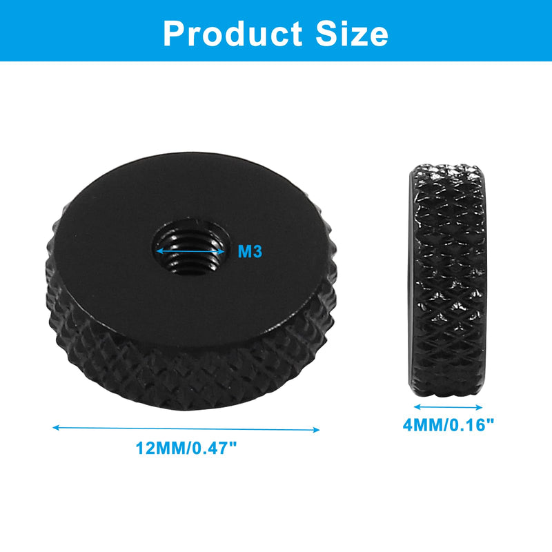 [Australia - AusPower] - 5PCS M3 Flat Knurled Nut, Aluminum Alloy 12mm x 4mm Knurled Thumb Nut, Thumb Thin Nut, Black 