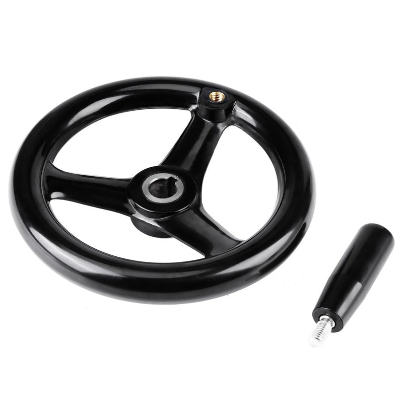 3 Spoke Hand Wheel Round, Handwheel with Revolving Handle for Lathe Milling Machine 7.8 Diameter Black