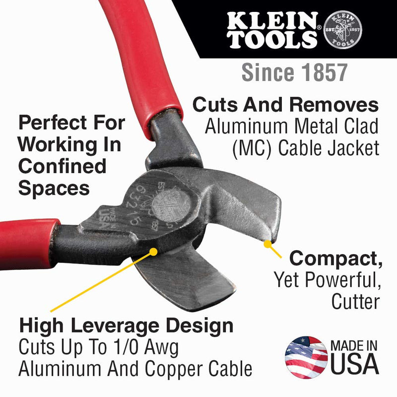 [Australia - AusPower] - Klein Tools 63215 Cable Cutter, Made in USA, High-Leverage 6.5-Inch Compact, Forged From US Made Steel, Ideal for Cutting Aluminum and Copper Cable Compact Cutter 