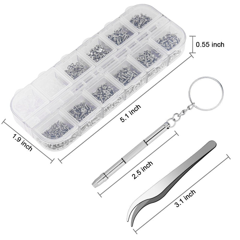 [Australia - AusPower] - Sunglasses Eyeglasses Repair Kit, 1100PCS Tiny Stainless Steel Screws and 5 Pairs Nose Pads with Micro Screwdriver Tweezer for Watch Clock Spectacle Eye Glass Repair 