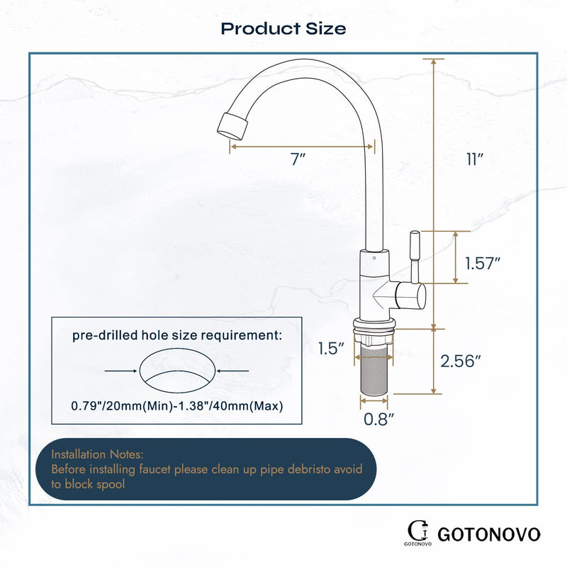 gotonovo Stainless Steel Cold Water Kitchen Sink Faucet Brushed Nickel Bathroom Single Handle Bar Faucet Faucet Single Temperature Water Only Silver Rotatable Elbow