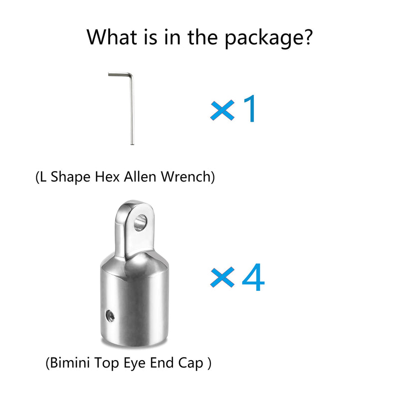 TINGZHIGO Bimini Top Eye End Cap 3/4" 7/8" 1 Inch(3 Sizes) Bimini Top Fittings, 316 Stainless Steel, with an L Shape Hex Key Wrench 3/4 inch