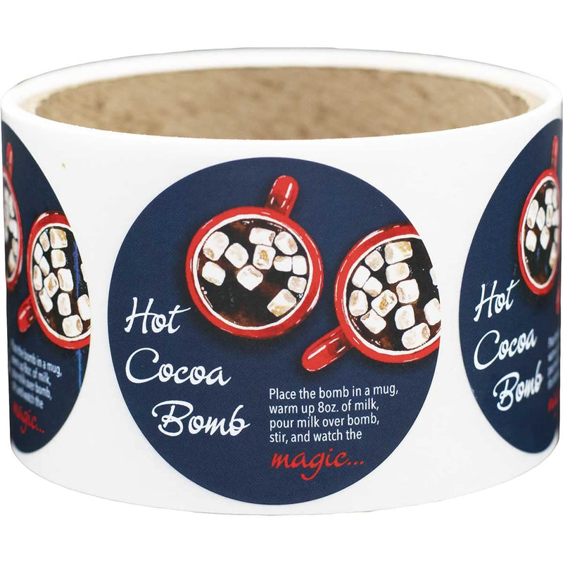 Hot Cocoa Bomb Instruction Stickers – 2-Inch Round Holiday Labels, Blue Design, 50 Count, Permanent Adhesive, Made in the USA
