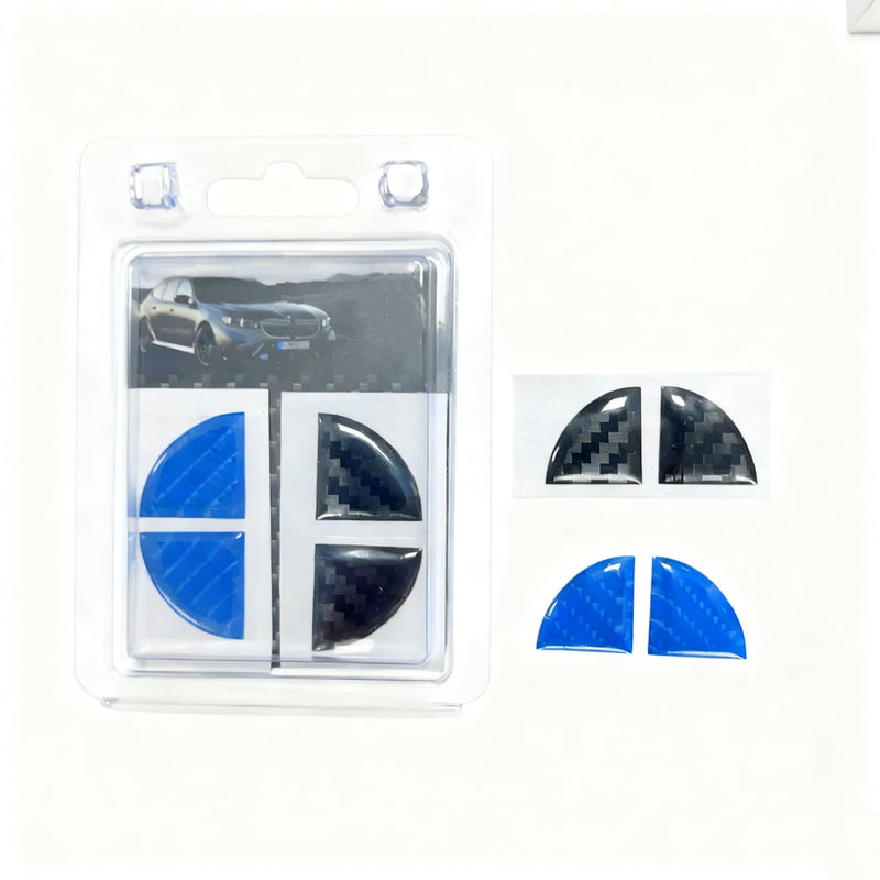 3D Epoxy Resin Sticker, Compatible with BMW Emblem,Blue Black Carbon Fiber Stickers, Two-piece Set with Front and Back Labels