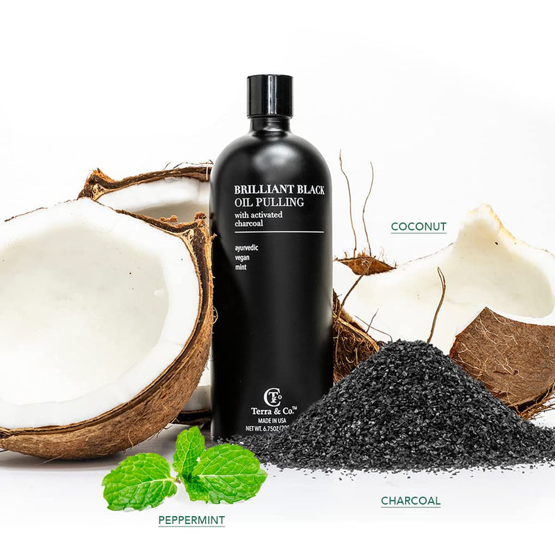 Terra & Co.® Brilliant Black® Oil Pulling Mouthwash | Natural Oil Rinse with Vitamin E for Strong Gums & Healthy Teeth | Fluoride-Free, Made in USA | 6.75 oz Black Oil Pulling 6.8 Fl Oz (Pack of 1)