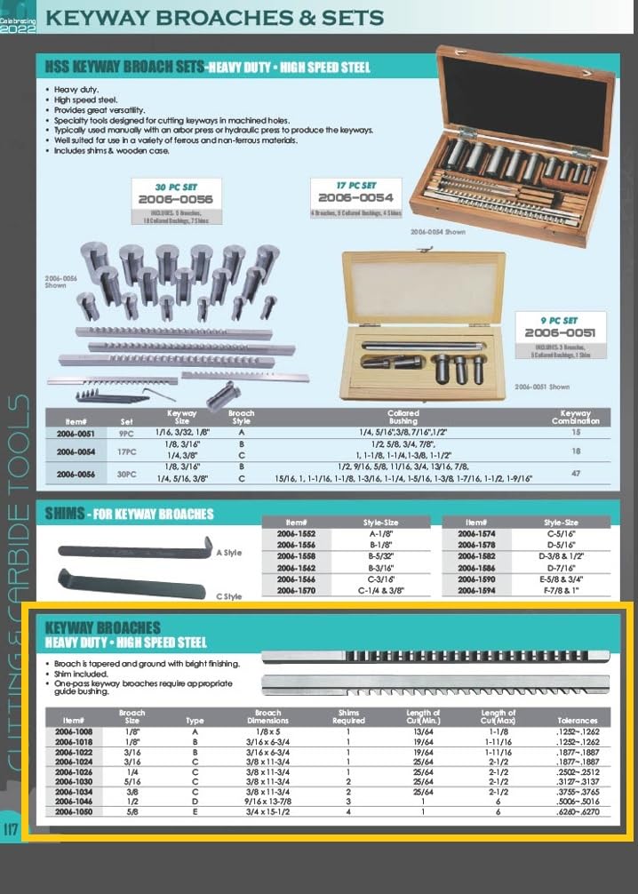 [Australia - AusPower] - HHIP 2006-1034 3/8 Inch C HSS Keyway Broach with 2 Shims 3/8" Broach, Type C 