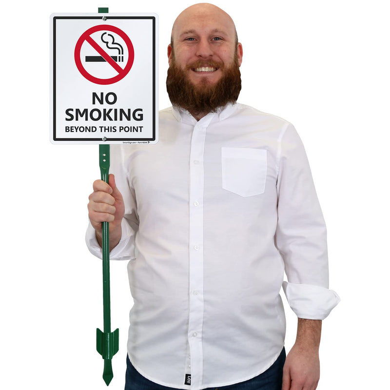 SmartSign 12 x 10 inch “No Smoking Beyond This Point” Yard Sign with 3 foot Stake, 40 mil Laminated Rustproof Aluminum, Red, Black and White, Set of 1