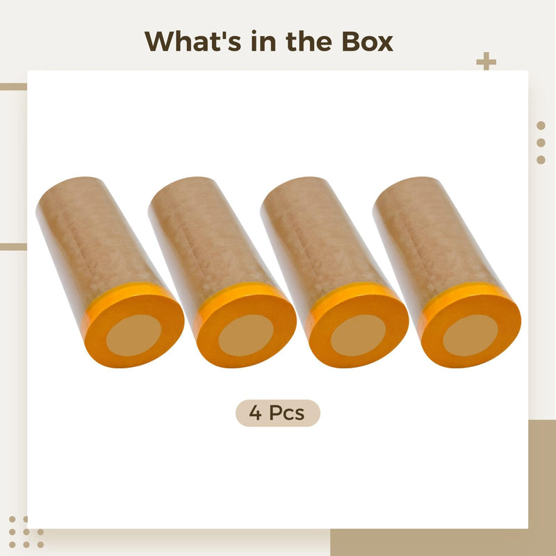Varku 4 Pcs Paint Masking Paper Roll for Furniture, Car, and Wall Protection, 12 inch x 50 feet Yellow Tape with Kraft Paper Waterproof, Easy Peel-Off