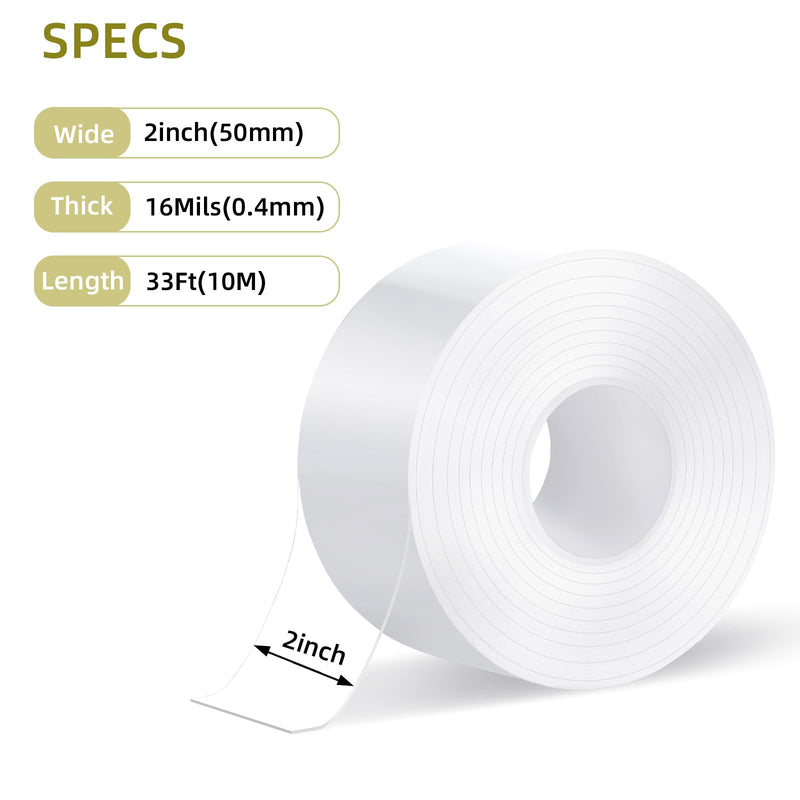 Transparent Window Tape Sealing Weatherproofing, Window Weather Sealing Tape, Clear Window Insulation Tape for Doors Windows Shower Glass Gaps, Watertight, Surface-Safe, No Mess(2" W x 33Ft) 2" x 33Ft Transparent