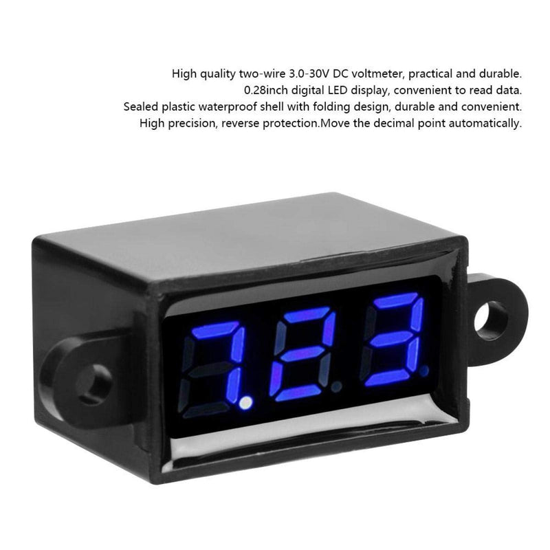 [Australia - AusPower] - Jeanoko Mini Digital DC Voltmeter 0.28 Inch Two-Wire 3.0V-30V Digital DC Waterproof, Dustproof and Drop Resistant Voltmeter Display Voltage Tester Meter 3 Colours(Blue) 