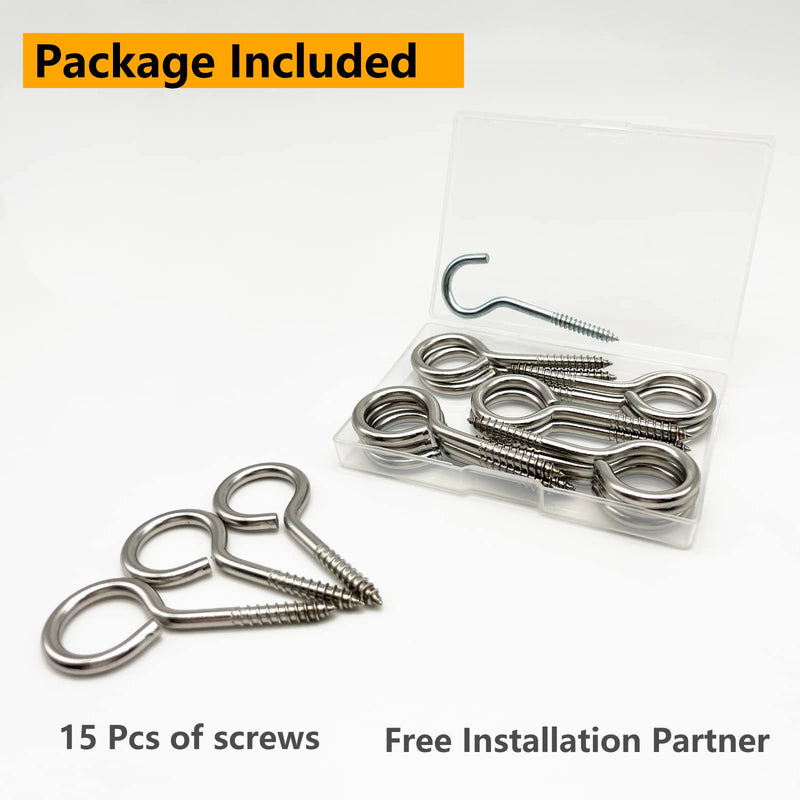 [Australia - AusPower] - 15 PCS Stainless Steel 2.56 Inch Screw Eyes Hooks Screw Eye Bolts, 80 Lbs Capacity 