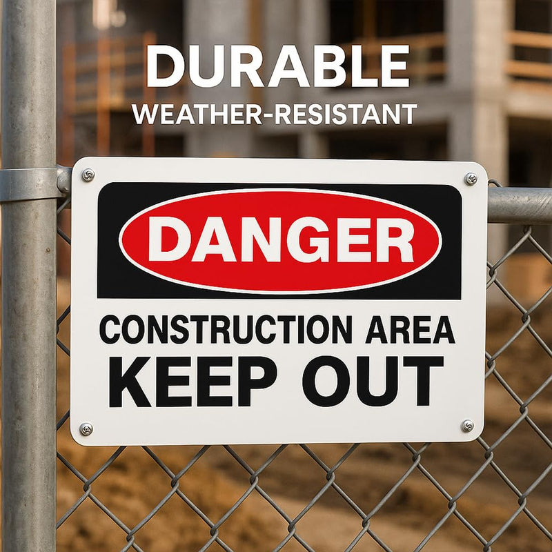 Danger Construction Area Keep Out Sign, 14x10 Aluminum, 4 Pack | Rust-Free Aluminum Danger Sign, UV Printed For Job Site, Fence, Gate, Warehouse, Construction Area, And Business