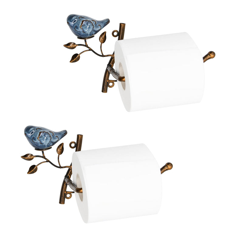 Owlgift Set of 2 Wall Mounted Metal Toilet Tissue Holder w/Ceramic Bird, Roll Organizer for Bathroom - Bronze Bronze 2set One Size