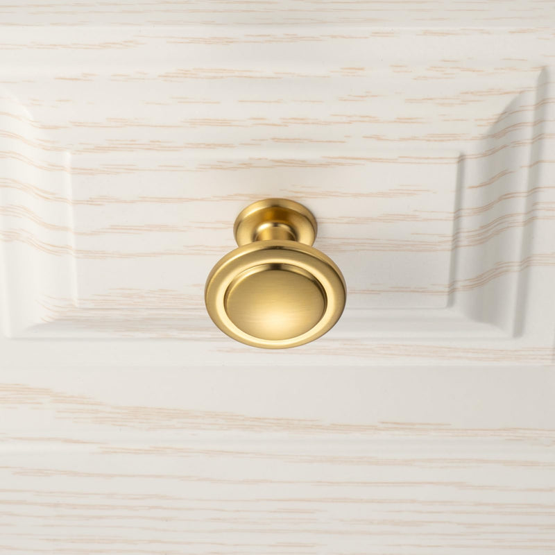 KOOFIZO Round Cabinet Knobs Brushed Gold Cabinet Pulls, Dia. 1-1/4 Inch, 10 Pack Gold Drawer Knobs for Kitchen Cabinets 1960 Drawers Dresser Cupboard Bedroom Bathroom Knob 1 - 10Pcs