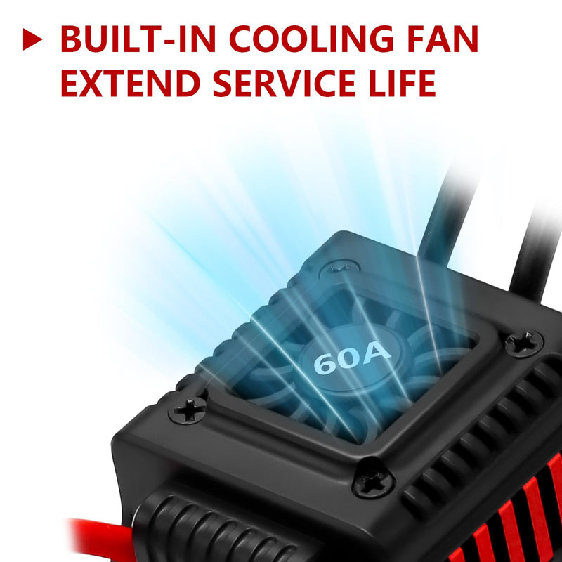 [Australia - AusPower] - Hobby Fans Upgraded 60A Brushless ESC 2-3S Electronic Speed Controller with Programming Card Waterproof ESC for 1/10 Remote Control Car Truck 
