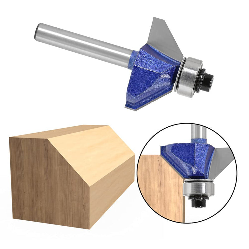 [Australia - AusPower] - 4-Piece 6 mm Shank 45 Degree Chamfer Cutter Carbide Fitted Edges Shaping Cutter for Carpentry Chamfering Woodworking Trimming with Ball Bearing 