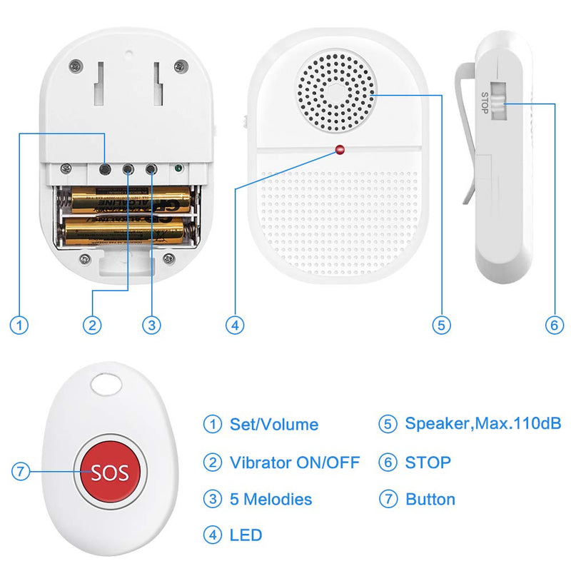 [Australia - AusPower] - ChunHee Wireless Caregiver Pager Call Button Nurse Alert System Call Bell for Home/Elderly/Patient Emergency Vibration Pager 1 Transmitter+1 Receiver(800+Feet Operating Range) 1Transmitter+1Receiver 