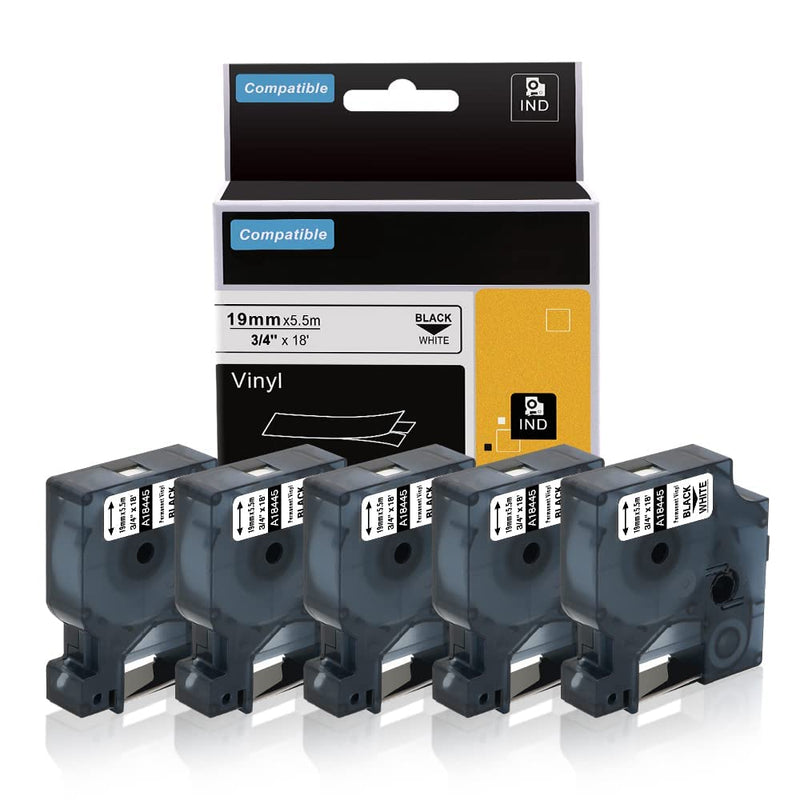 5Pack 3/4'' Permanent Vinyl Label Tape + 5Pack 3/8'' Heat Shrink Tube Labels Compatible with Dymo Rhino Industrial Label Makers 4200 5200 6000