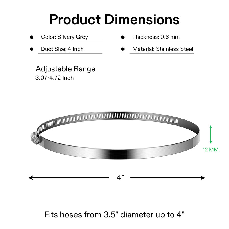 [Australia - AusPower] - VIVOSUN Stainless Steel Air Ducting Clamps, 4/6/8/12 Inch Adjustable Hose Clamps with Worm Drive for Ducting, Heating, Cooling, Exhaust, and Ventilation (Pack of 2) 2 Pack 4 Inch 