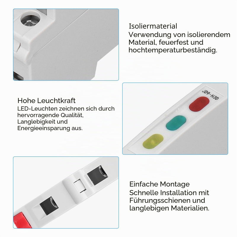 DIN Rail Indicator Light JD9-H3D Rail Indicator Light AC DC Red/Green/Yellow Lights up PC 20 MA For Displaying Telecommunication Electrical Signals