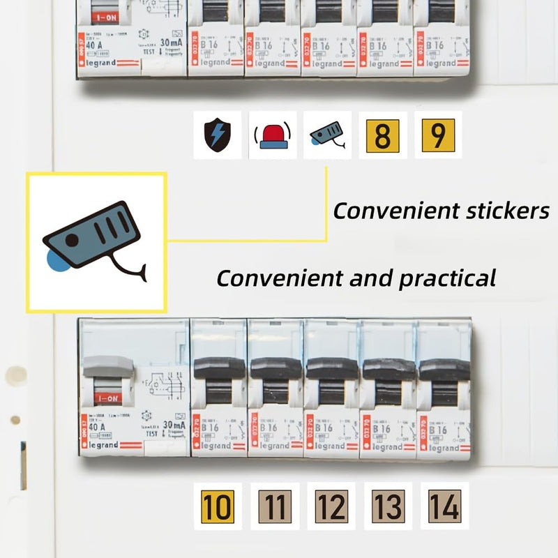 70pcs Electrical Panel Label Stickers, White Power Distribution Box Circuit Breaker Reminder Labels, Transparent Identification Decals for Electrical Panels