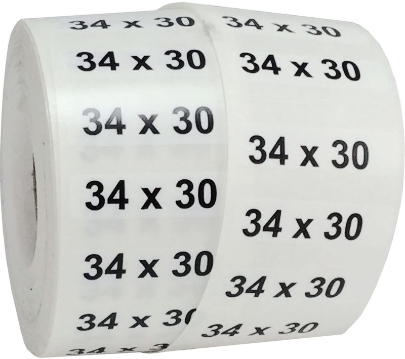 34 x 30 Men's Pants Clothing Size Strip Labels 1.25 x 5 125 Total Stickers 34 X 30