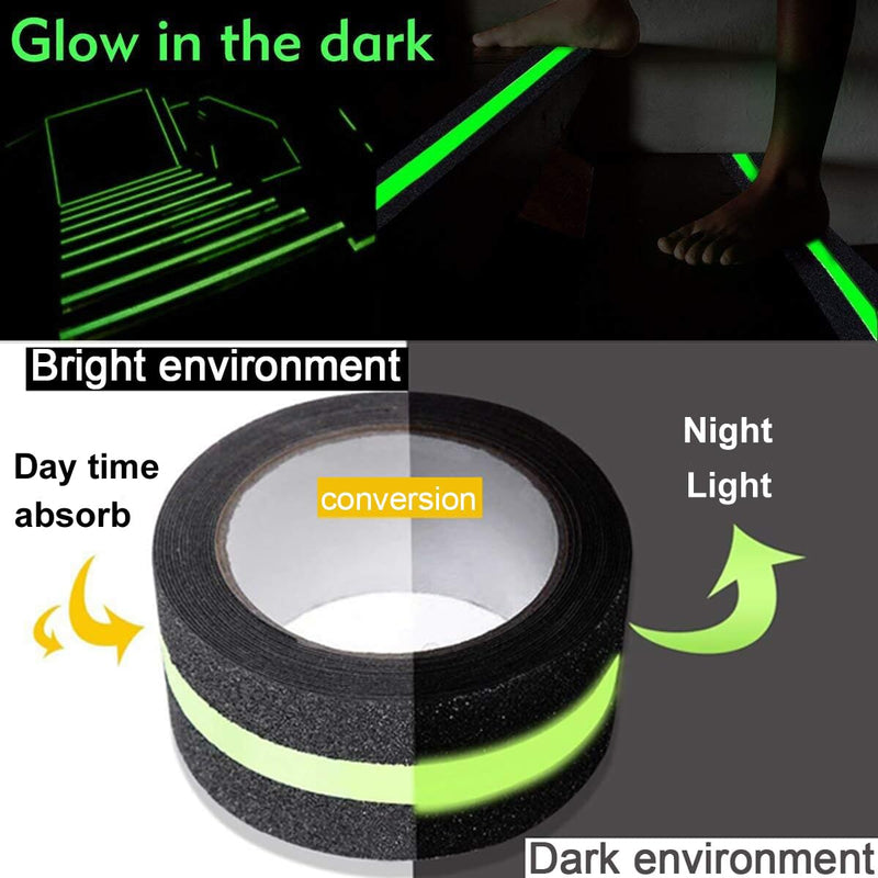 Anti Slip Traction Tape, Non-Slip Grip Adhesive Tape to Indoor or Outdoor Stair, Tubs, Boats, Safety Grip Tape Non Skid Roll for Stair Steps (#01Black with Glow in Dark, 2 Inch x 35 Feet) #01Black with Glow in Dark