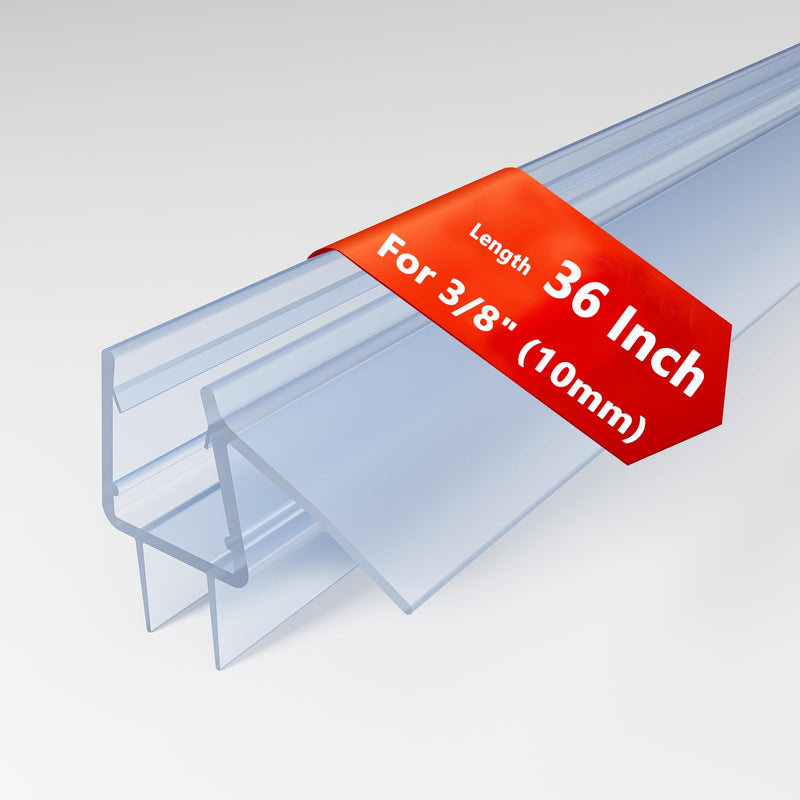 Frameless Shower Door Bottom Seal Strip for 3/8" (10mm) Thick Shower Glass, 36" Long Shower Sweep with Drip Rail, Vinyl Material, Clear - Stop Shower Leaks and Create a Water Barrier 36" Bottom Seal for 3/8"