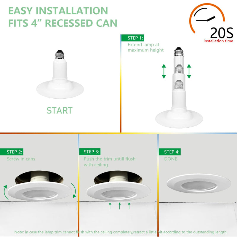 Soliseed 4 Pack 4 Inch LED Can Lights Length Adjustable Recessed Lights,Retrofit Downlight ETL Damp Rated,9W=40W,5000K Daylight,500LM,Dimmable,Easy Installation,Bevel Trim,E26 Base 5000K(Daylight) 4 Inch-4 Pack