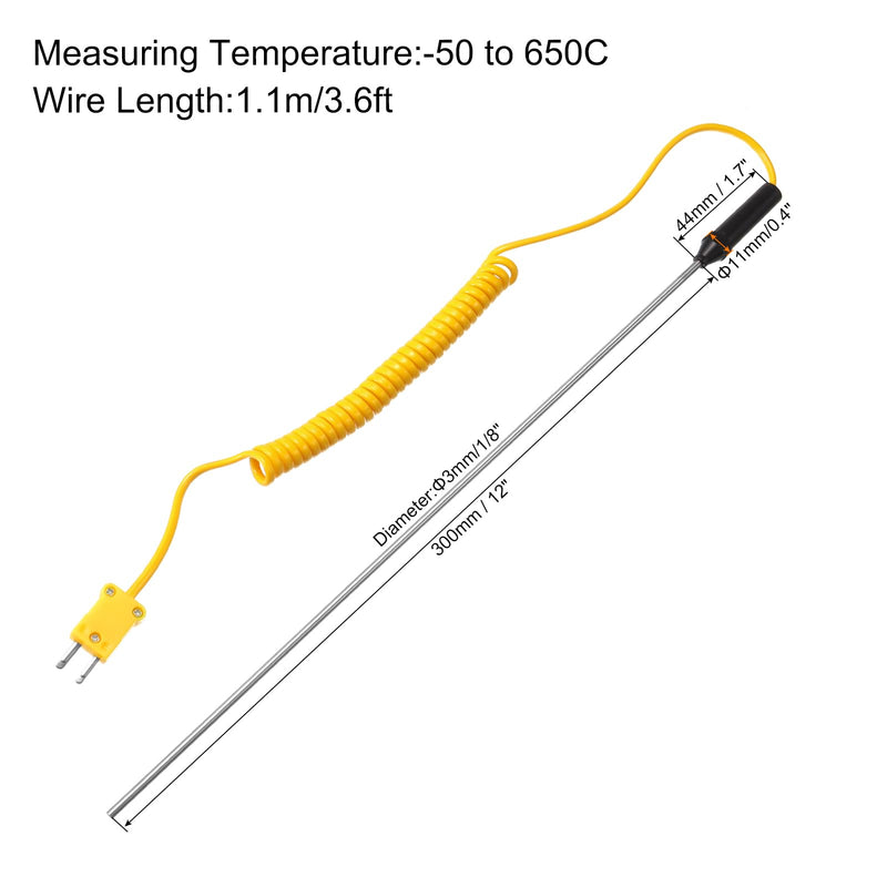 [Australia - AusPower] - MECCANIXITY Surface Thermocouple 12" Probe K Type Yellow Coiled Wire -50 to 650C for Temperature Senor Measurement 