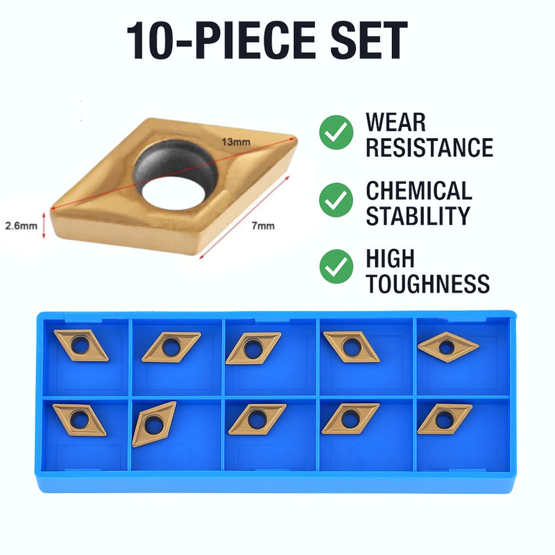 [Australia - AusPower] - Carbide Reversible Plates, Rotary Indexable Insert, Pack of 10 DCMT070204 US735 CNC Carbide Inserts Blade Milling Cutter Lathe Tool with Box for Rotary Tool Holder Replacement 