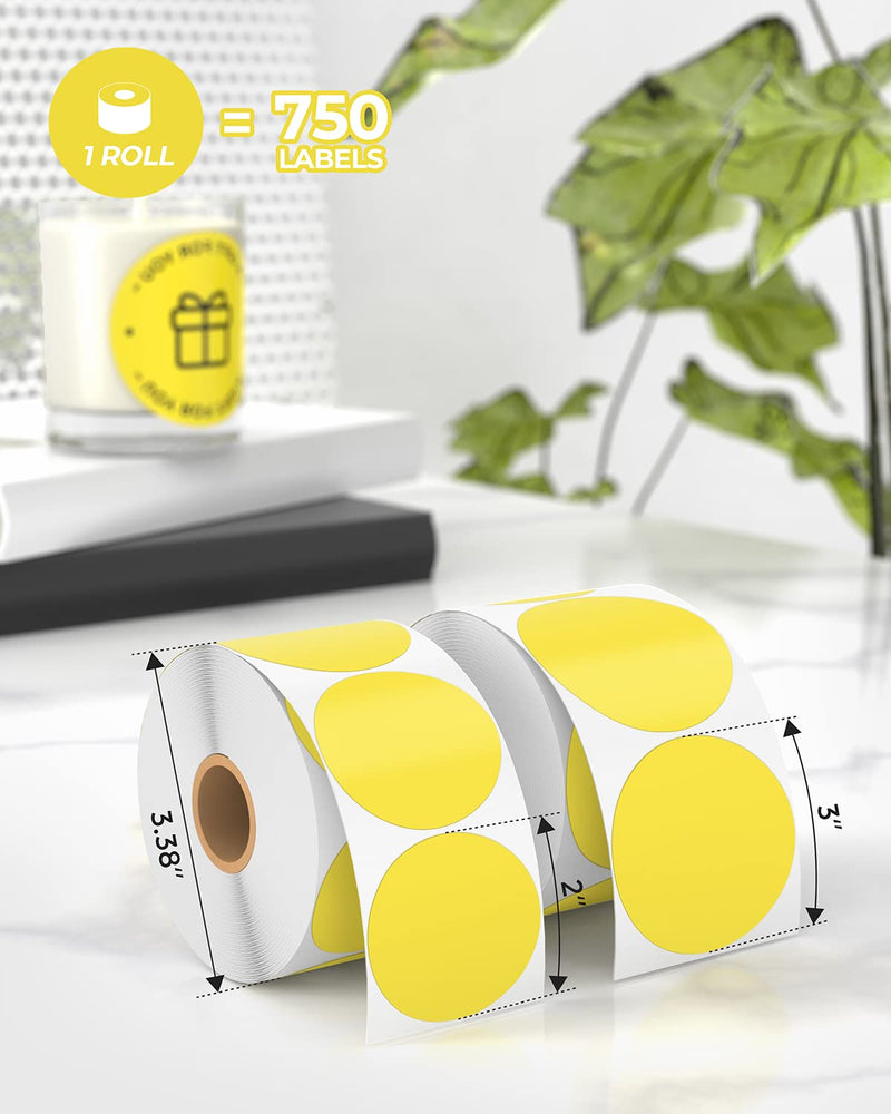 2 Inch Yellow Circle Thermal Sticker Labels+2 Inch Round Thermal Labels