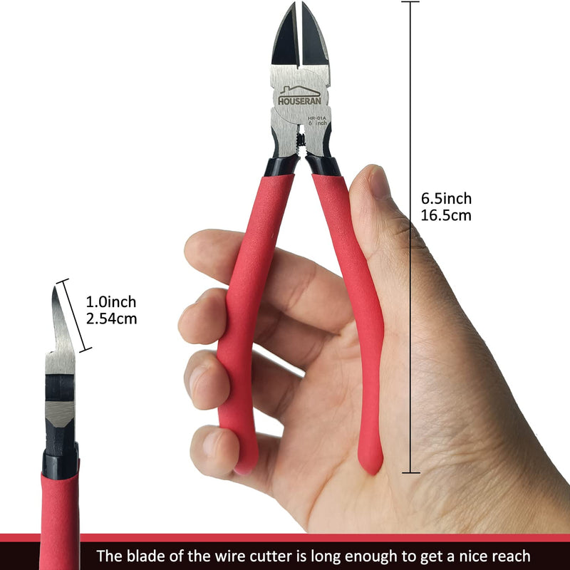 [Australia - AusPower] - Wire Cutters 2 PACK, 6 inch Wire Cutters Set, HOUSERAN Side Cutters Flush Cut Pliers, Spring Loaded Cutting Pliers with Non-slip Red Handle, Wire Cutters Heavy Duty for Jewelry Making, Crafts, Zip Tie 6"- 2 Pack 