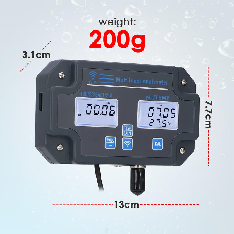 [Australia - AusPower] - DANOPLUS Smart Water Quality Tester, 24 hrs Wireless App Monitoring of pH EC TDS Salinity SG Temperature, Mountable with Alarm Function for Aquariums & Hydroponics 