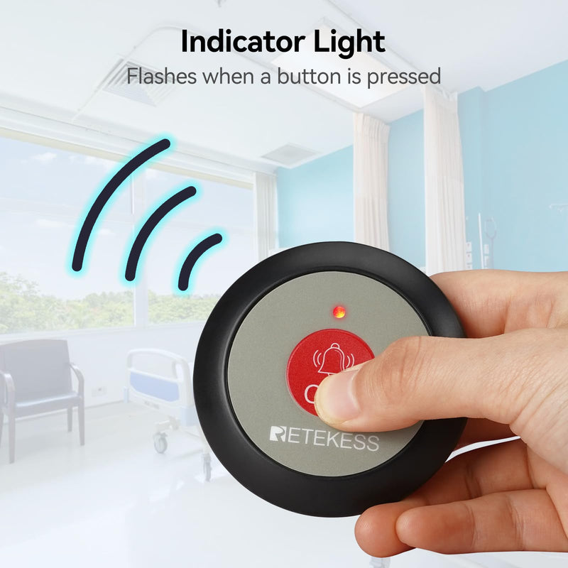 Retekess TH009 Life Alert System,Caregiver Pager,Wireless Nurse Call System,Waterproof,5 Alert Call Button for TH107 Wireless Calling System