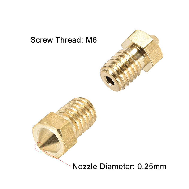 [Australia - AusPower] - uxcell 10pcs 3D Printer Nozzle,Brass V6 Nozzle 0.25mm,Extruder Print Head for Filament 1.75mm V5-V6 M6 3D Printer 