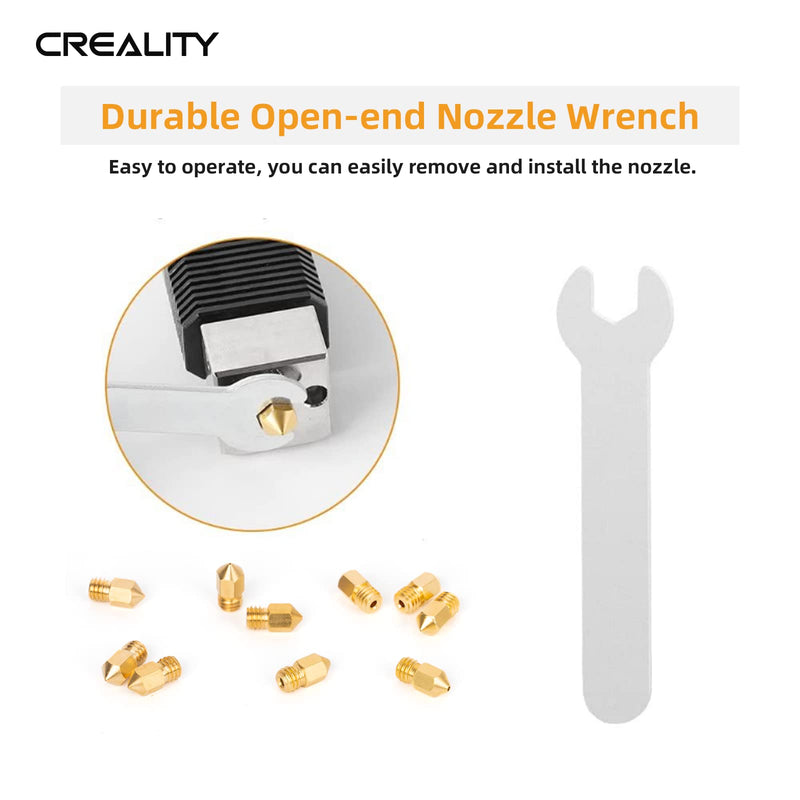 Creality Ender 3 Extruder MK8 Nozzles Kit with 10Pcs 3D Printer Nozzles 5Pcs Nozzle Cleaners 1Pcs Open Nozzle Wrench for Ender 3 Series/Ender 5 Series/Ender-6/CR-10/CR-6 Series