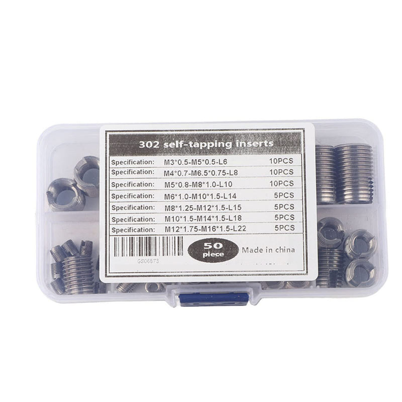 [Australia - AusPower] - AUNMAS 50Pcs Threaded Inserts, M3 M4 M5 M6 M8 M10 Stainless Steel Self Tapping Thread Insert Screws with Storage Case Thread Reinforce Repair Tool 