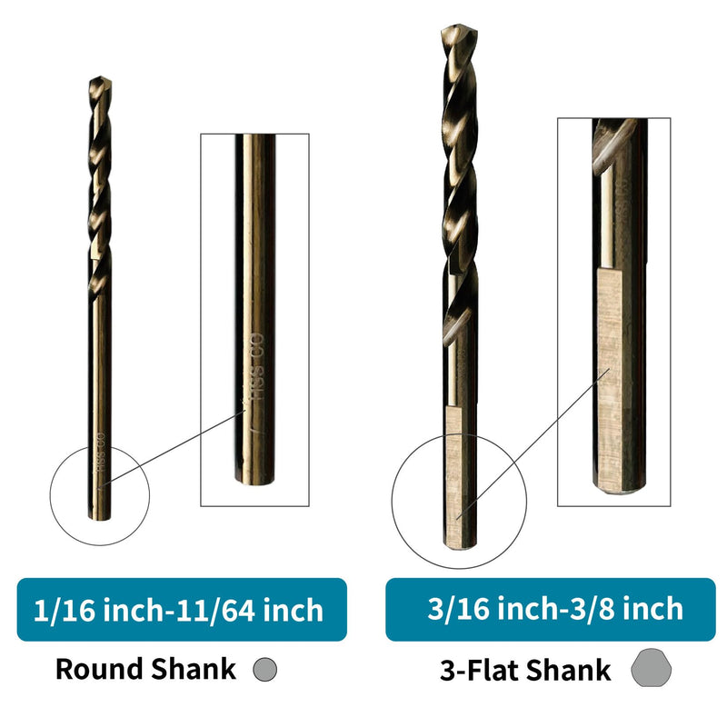 5% Cobalt Drill Bit Set (1/16-3/8 Inch, 21PCS) for Stainless Steel, Hard Metal, Cast Iron, Plastic and Wood, M35 Hss Heavy Duty Twist Steel Drill Bits Index. 1/16"-3/8" (21PCS)