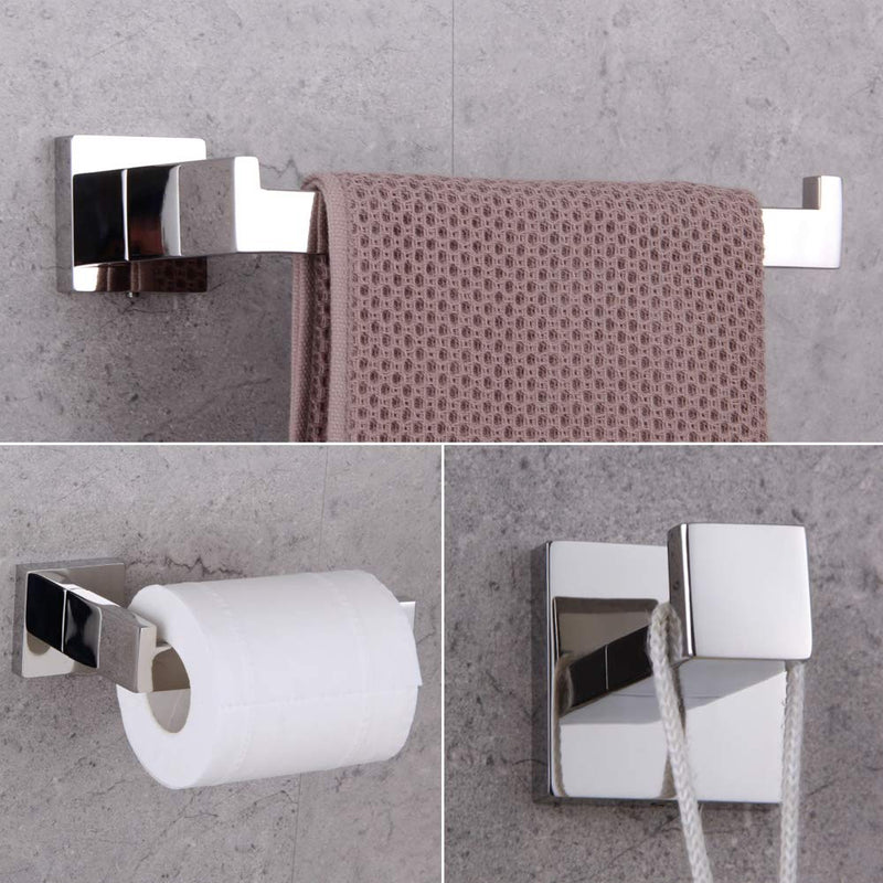 GERZWY Contemporary Stainless Steel Wall Mounted 3-Piece Bathroom Hardware Set - Towel Ring Toilet Paper Holder Towel Hooks, Polished Finish FG16567-3JG
