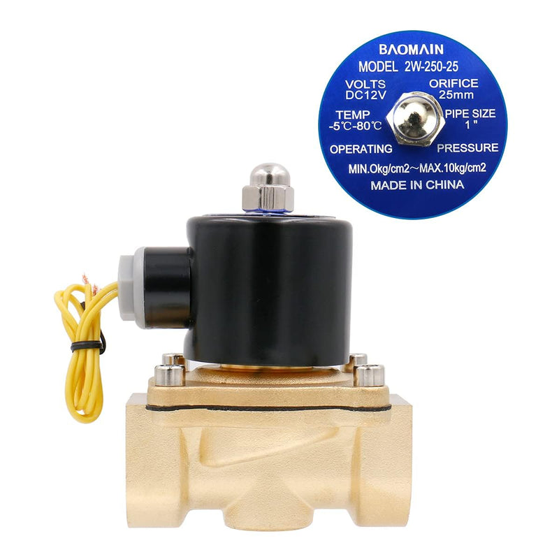 [Australia - AusPower] - Baomain 1 inch DC 12V Brass Electric Solenoid Valve Water Air NC Valve 2W-250-25 